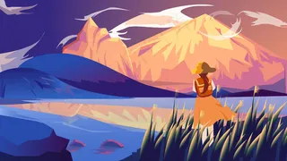 出行方式女孩出行扁平风