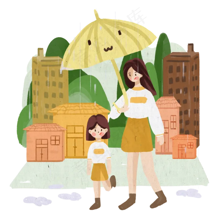 清明节母亲给女儿打伞免抠图(2000X2000(DPI:300))psd模版下载