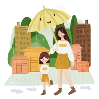 清明节母亲给女儿打伞免抠图