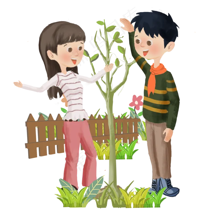 植树节比身高的小孩,免抠元素