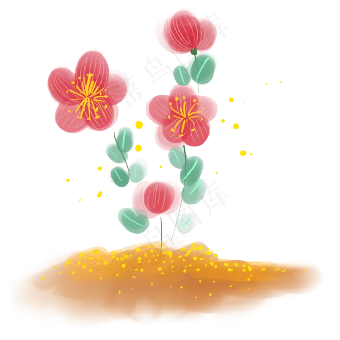 水彩红色花朵(2000X2000(DPI:300))psd模版下载