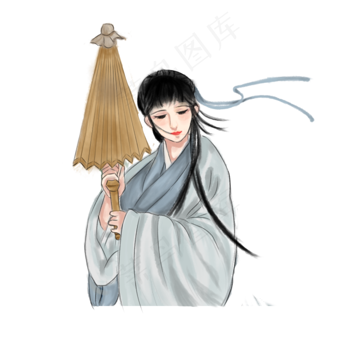 雨水古风撑伞少女PNG素材,免抠元素