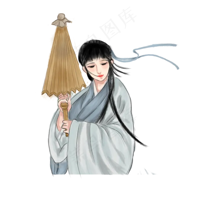雨水古风撑伞少女PNG素材,免抠元素(2000X2000(DPI:300))psd模版下载