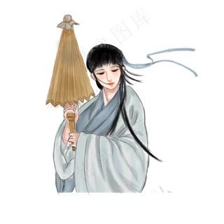 雨水古风撑伞少女PNG素材,免抠元素