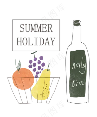 夏天啤酒水果手绘素材