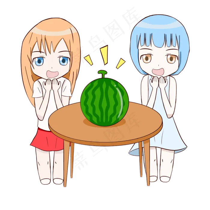 大暑小暑手绘风格西瓜女孩01(2480X2480(DPI:299))psd模版下载