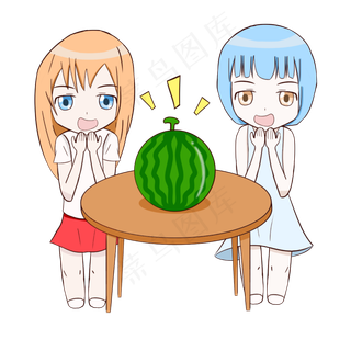 大暑小暑手绘风格西瓜女孩01