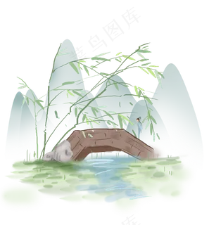 中国风桥上,免抠元素