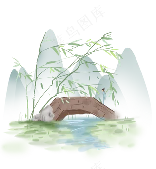 中国风桥上,免抠元素