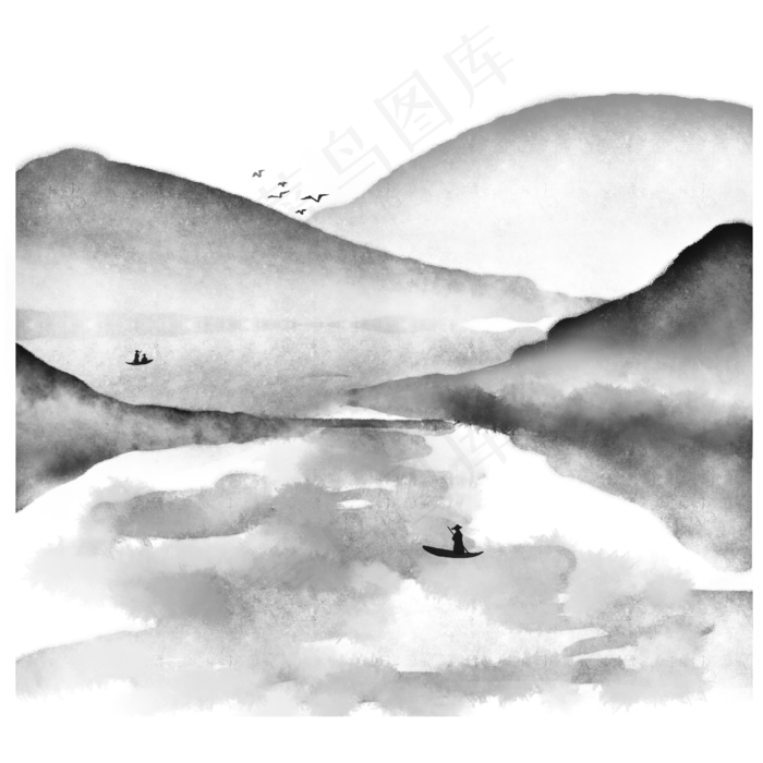 水墨画山水画(2480X2480(DPI:300))psd模版下载