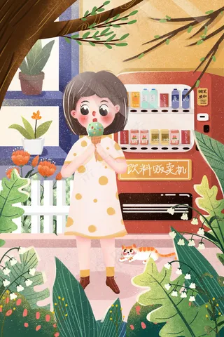 小清新夏天女孩吃棒冰