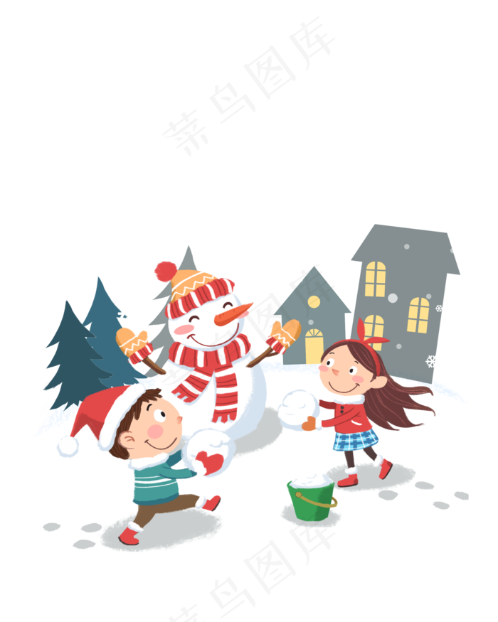 冬日圣诞节卡通手绘雪人戴圣诞帽,免抠元素