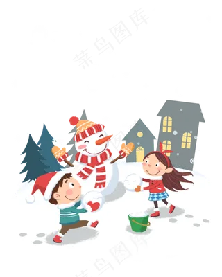 冬日圣诞节卡通手绘雪人戴圣诞帽,免抠元素