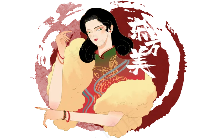 国潮旗袍模特(3000X2000(DPI:299))psd模版下载