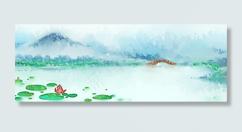 谷雨蓝色中国风食品荷塘banner(1920*700px 	       )psd模版下载