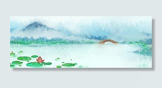 谷雨蓝色中国风食品荷塘banner
