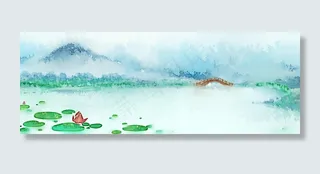 谷雨蓝色中国风食品荷塘banner