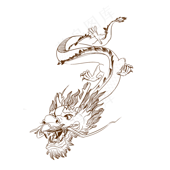 可爱卡通商用龙白描,免抠元素(1024*1369px 72 dpi )psd模版下载