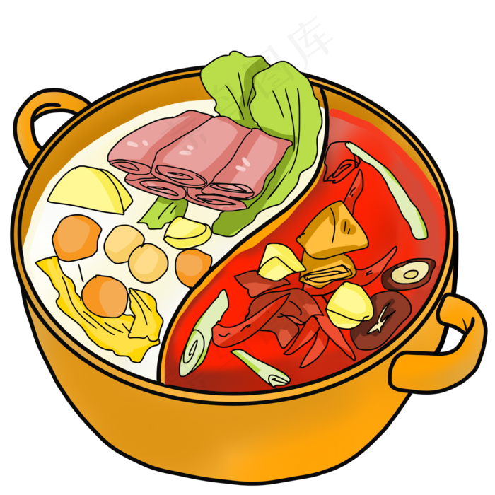 卡通手绘冬季鸳鸯锅插画,免抠元素