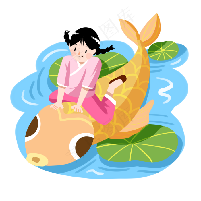 谷雨坐在小鱼女孩