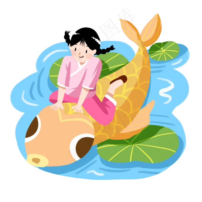 谷雨坐在小鱼女孩
