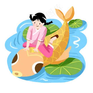 谷雨坐在小鱼女孩