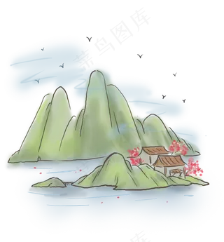 中国风江上的古房屋,免抠元素