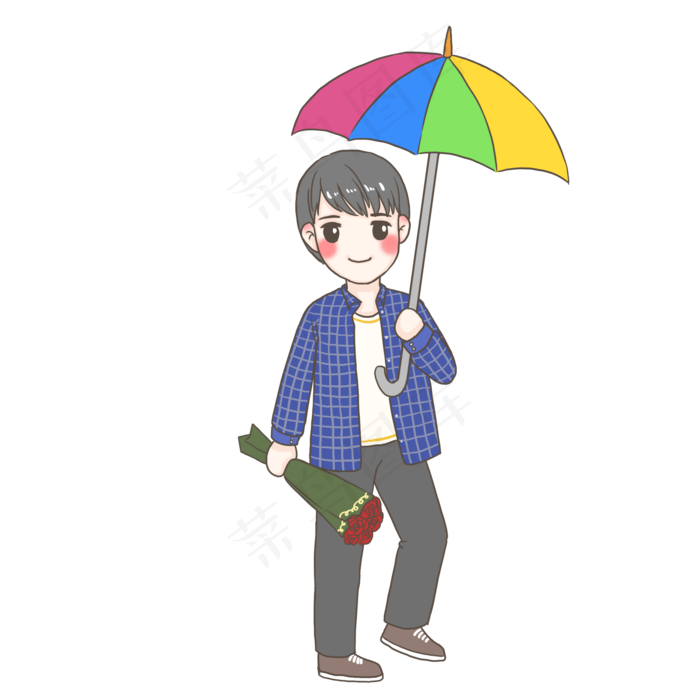 情人节彩色雨伞玫瑰花男方PNG(2000X2000(DPI:300))psd模版下载