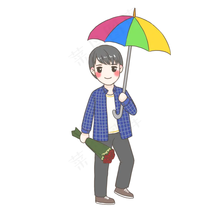 情人节彩色雨伞玫瑰花男方PNG(2000X2000(DPI:300))psd模版下载