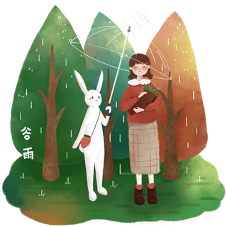 谷雨打伞的小女孩