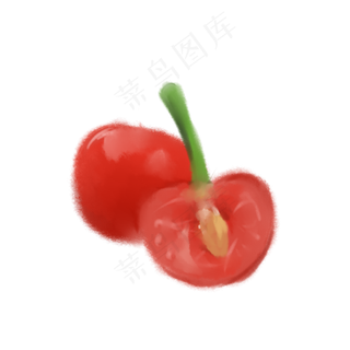 切开的半个手绘水果樱桃