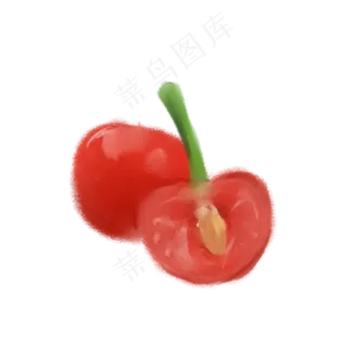 切开的半个手绘水果樱桃