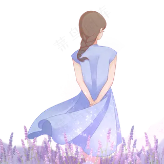 母亲节紫色薰衣草母亲背影