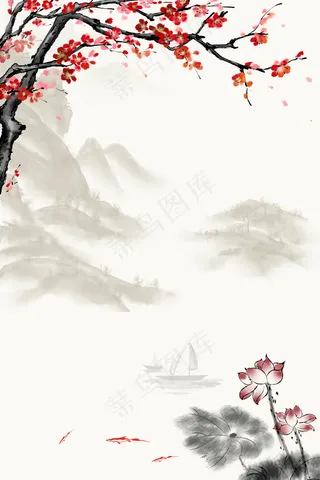 中国风古韵水墨画平面广告