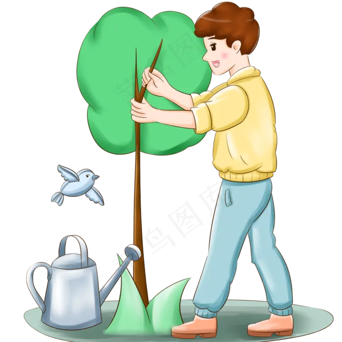 植树节种树的男孩