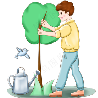 植树节种树的男孩