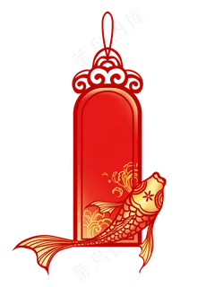 中国风标签锦鲤海水纹