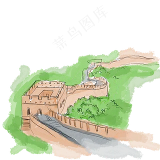 北京长城水彩建筑,免抠元素