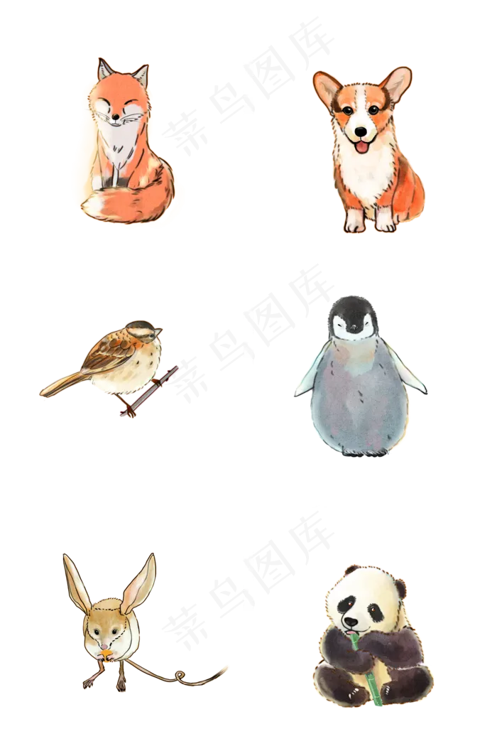手绘水彩绘本卡通动物(2000X3020(DPI:300))psd模版下载