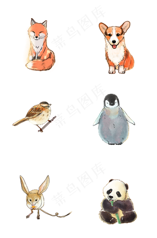 手绘水彩绘本卡通动物