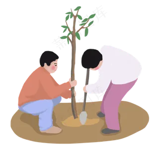 手绘植树节人物png素材