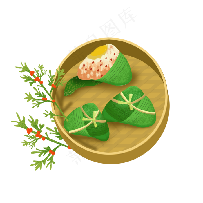 端午节茱萸草和蜜豆粽子