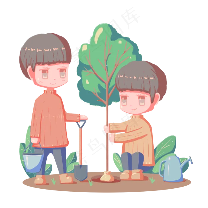 植树节植树种树人物绿化卡通手绘(4000X4000(DPI:300))psd模版下载