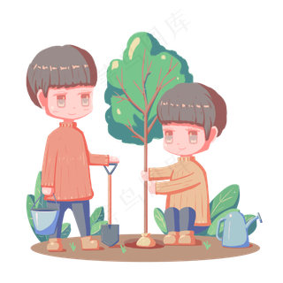 植树节植树种树人物绿化卡通手绘