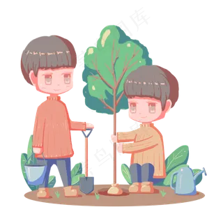 植树节植树种树人物绿化卡通手绘