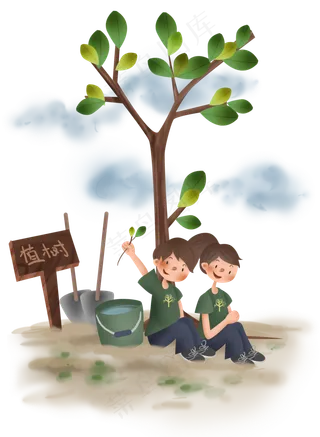 植树节植树公益的青年学生,免抠元素