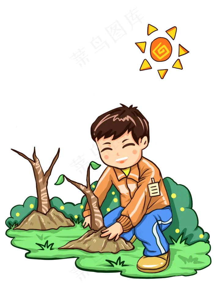 植树节植树的小男孩(2480X3507(DPI:300))psd模版下载