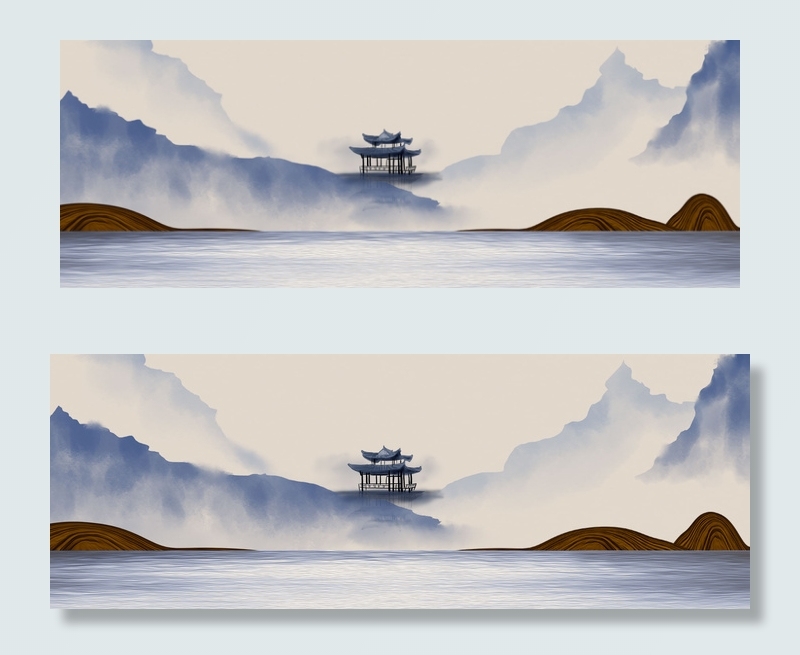蓝色中国风水墨banner(1920*700px 	       )psd模版下载