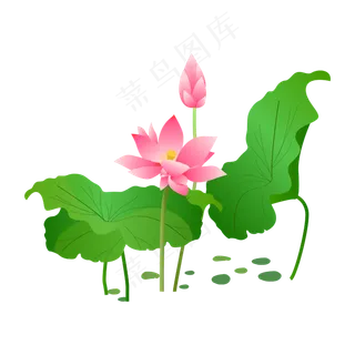 手绘卡通免扣荷花