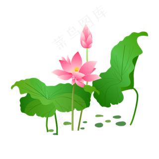 手绘卡通免扣荷花
